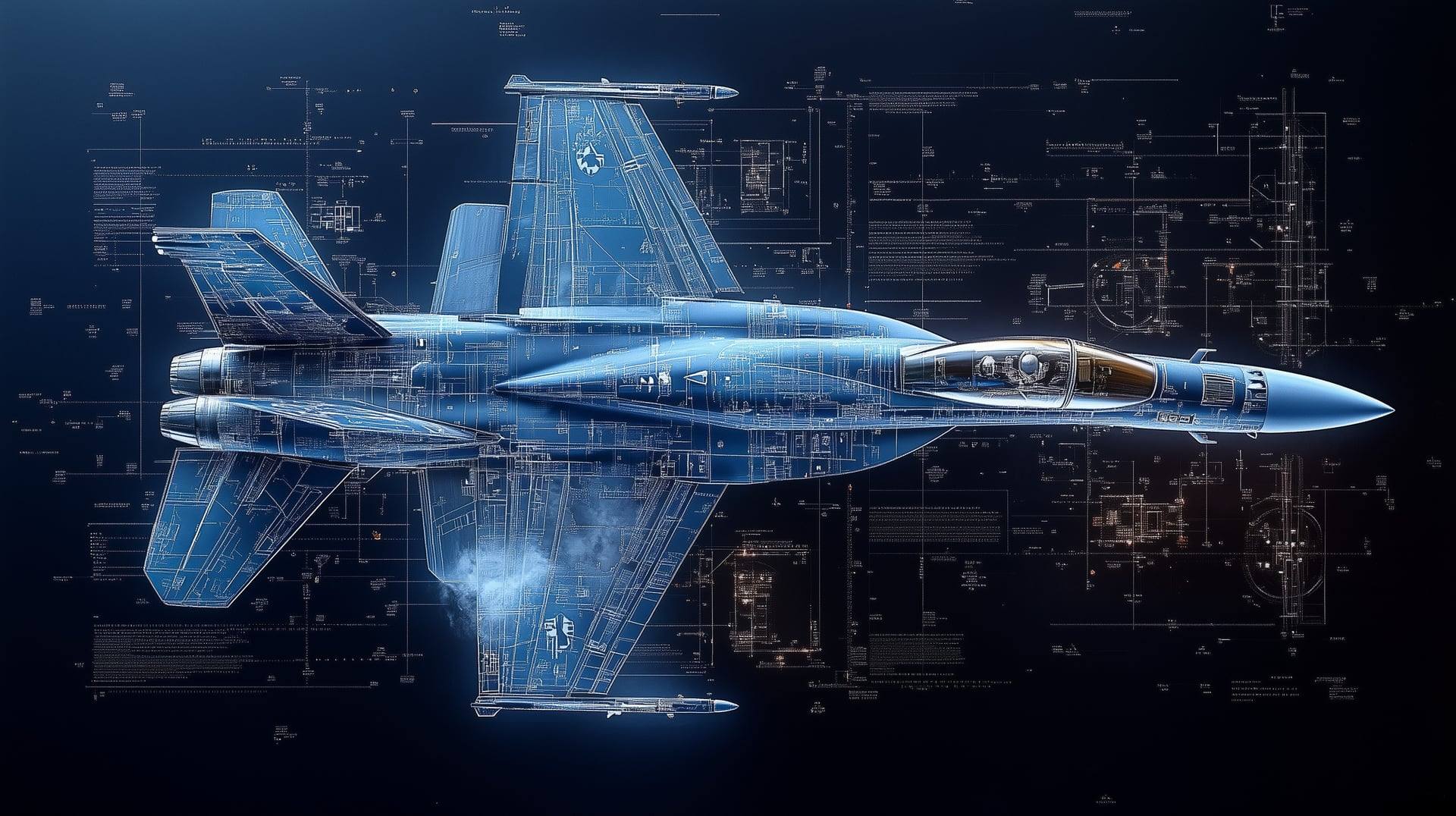 Technical schematic of a military aircraft representing the Defense Industrial Base